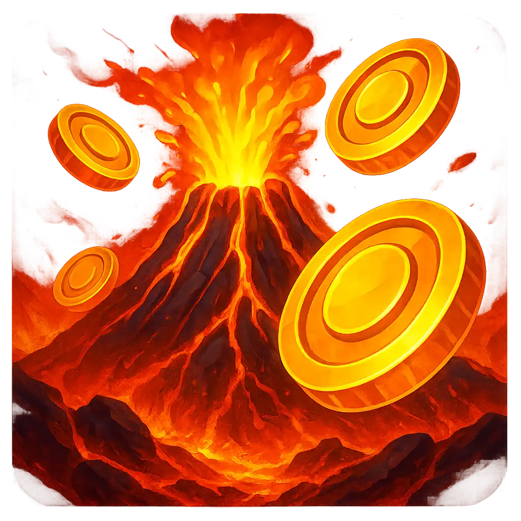 3 Coin Volcanoes slot game tile with erupting golden lava