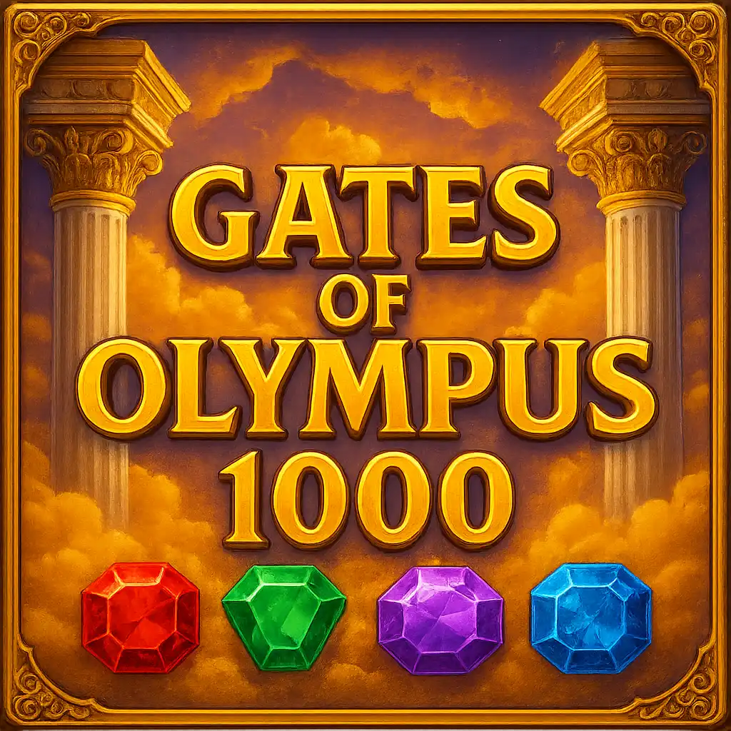 Gates of Olympus 1000 slot game tile with gemstone symbols